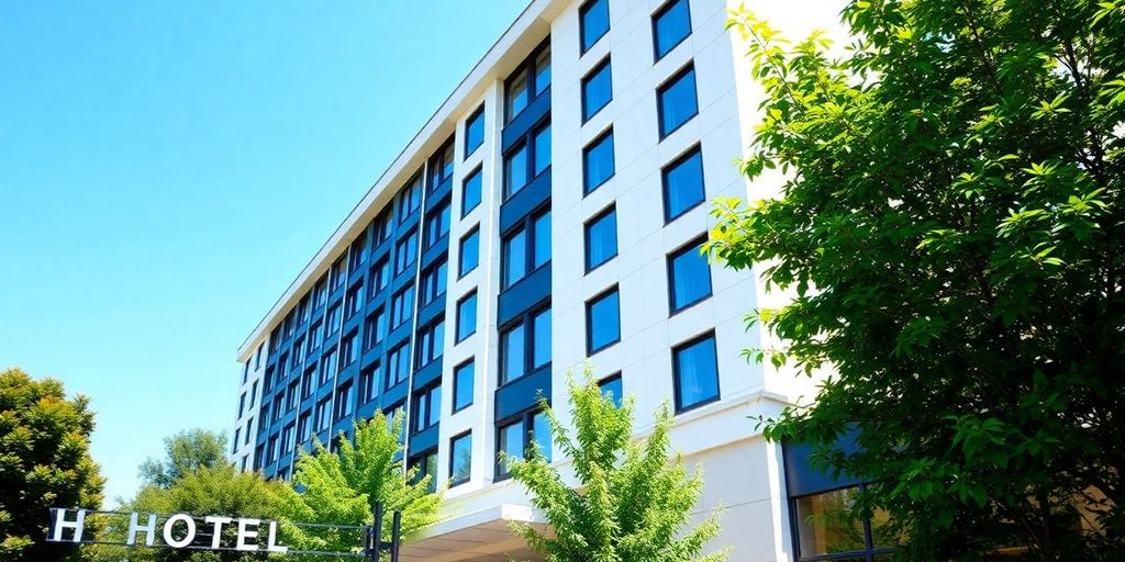 Elegantes Hotelgebäude mit moderner Architektur.